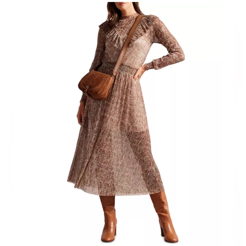 Ted Baker Debbix Ruffle Midi Dress Gold/Multi Metallic Printed